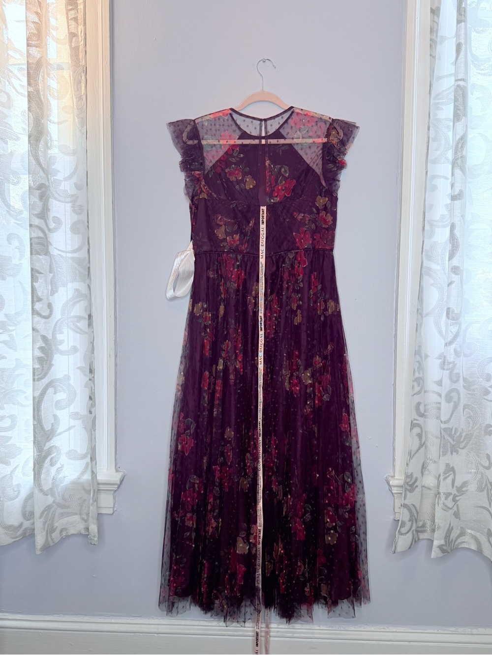 NWT! IEENA FOR MAC DUGGAL Purple Floral Flutter Sleeve Midi Dress Size 4 - Picture 13 of 16